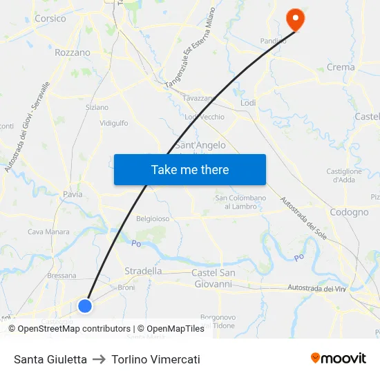 Santa Giuletta to Torlino Vimercati map