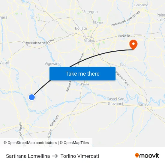 Sartirana Lomellina to Torlino Vimercati map