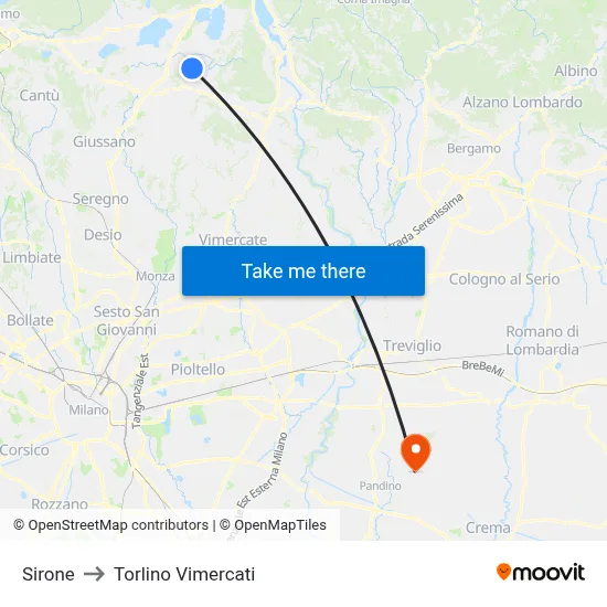 Sirone to Torlino Vimercati map