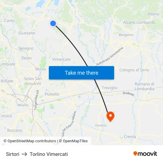 Sirtori to Torlino Vimercati map