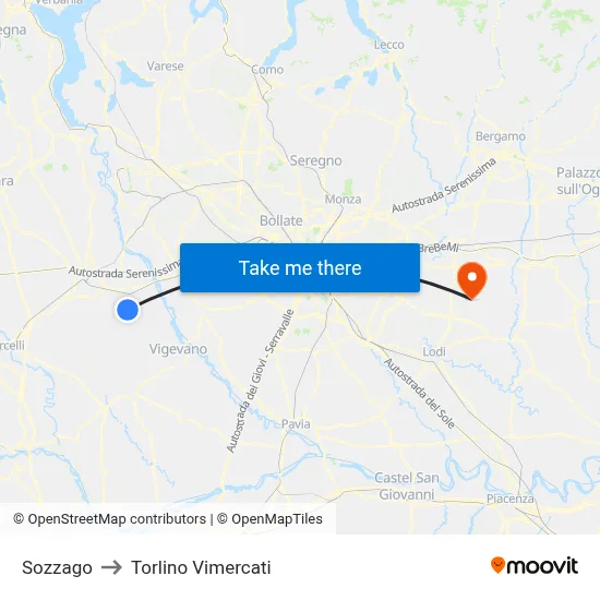 Sozzago to Torlino Vimercati map