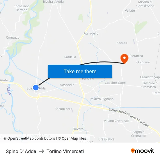 Spino D' Adda to Torlino Vimercati map