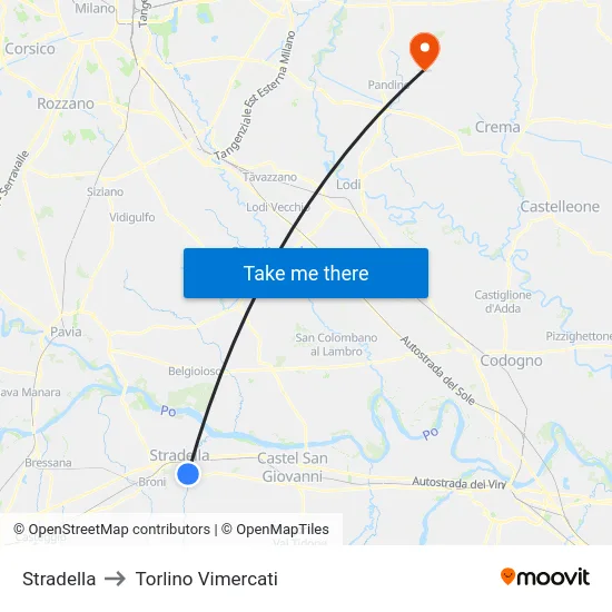 Stradella to Torlino Vimercati map
