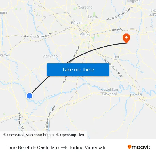 Torre Beretti e Castellaro to Torlino Vimercati map