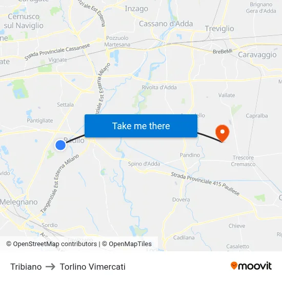 Tribiano to Torlino Vimercati map