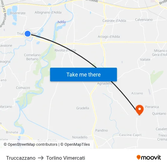 Truccazzano to Torlino Vimercati map