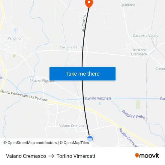 Vaiano Cremasco to Torlino Vimercati map