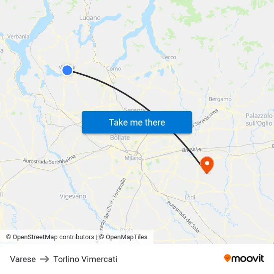 Varese to Torlino Vimercati map
