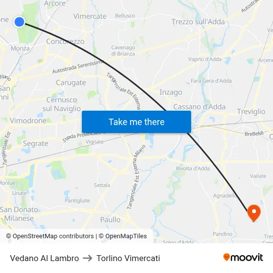 Vedano Al Lambro to Torlino Vimercati map
