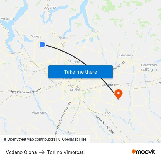 Vedano Olona to Torlino Vimercati map