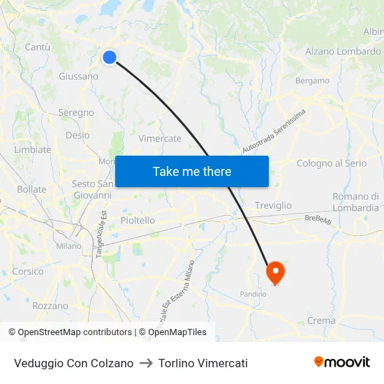 Veduggio Con Colzano to Torlino Vimercati map