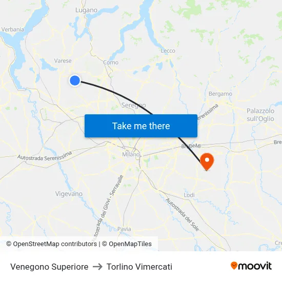 Venegono Superiore to Torlino Vimercati map