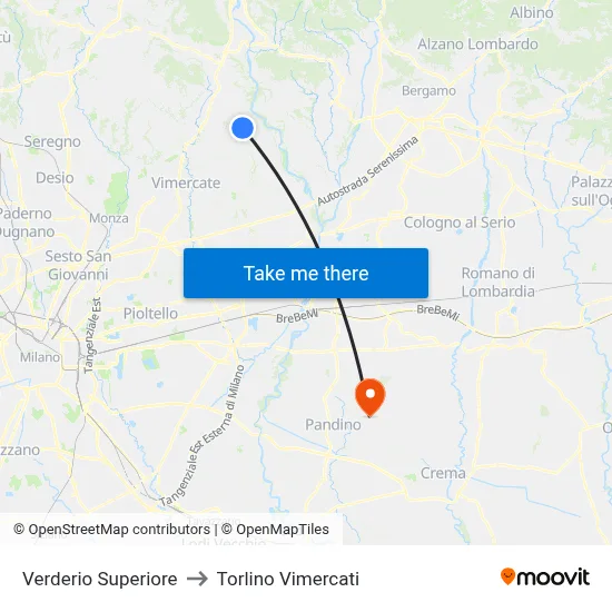 Verderio Superiore to Torlino Vimercati map