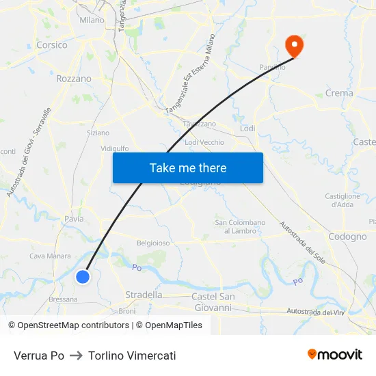 Verrua Po to Torlino Vimercati map