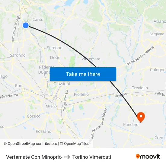 Vertemate Con Minoprio to Torlino Vimercati map