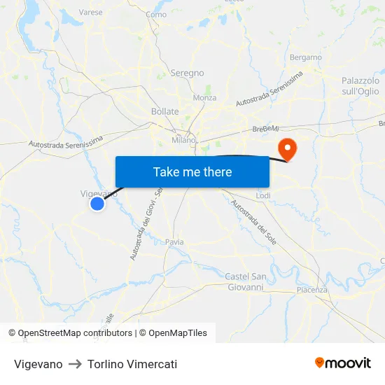 Vigevano to Torlino Vimercati map