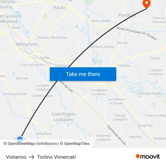 Vistarino to Torlino Vimercati map