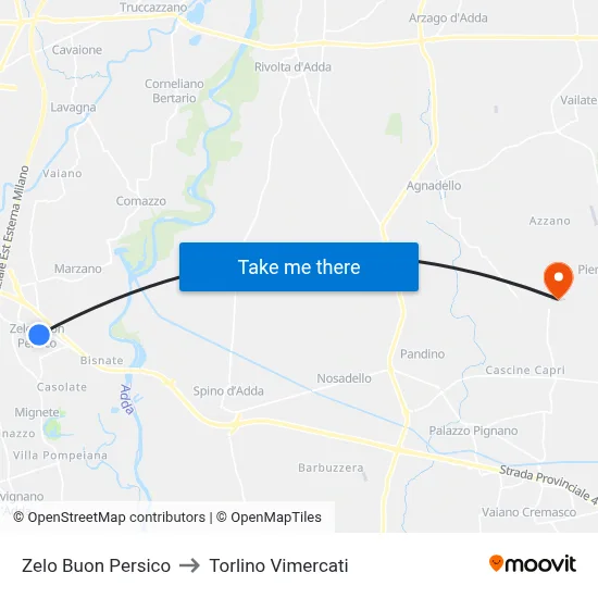 Zelo Buon Persico to Torlino Vimercati map
