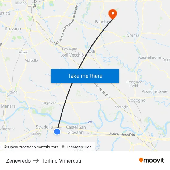 Zenevredo to Torlino Vimercati map