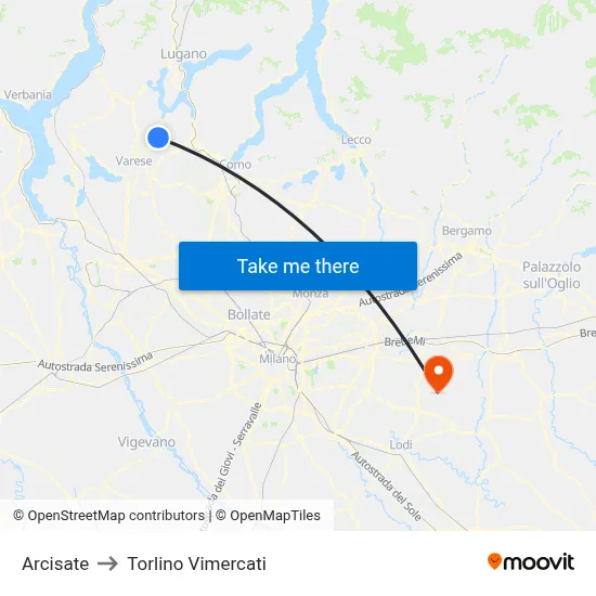 Arcisate to Torlino Vimercati map