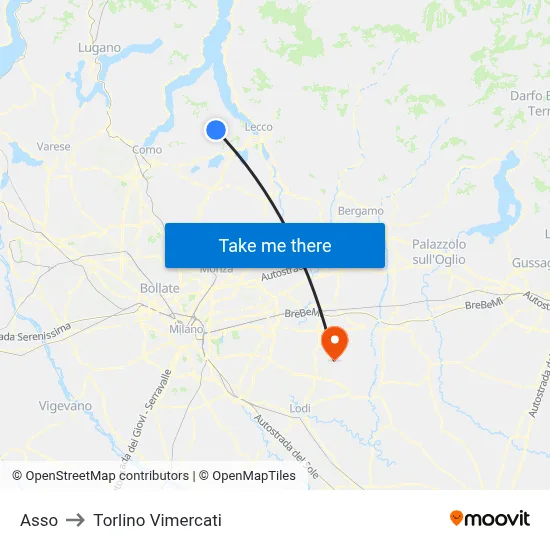Asso to Torlino Vimercati map