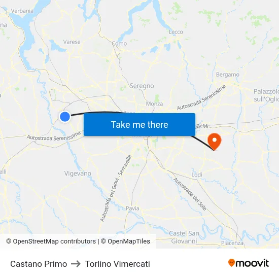 Castano Primo to Torlino Vimercati map