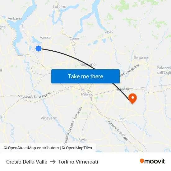 Crosio Della Valle to Torlino Vimercati map