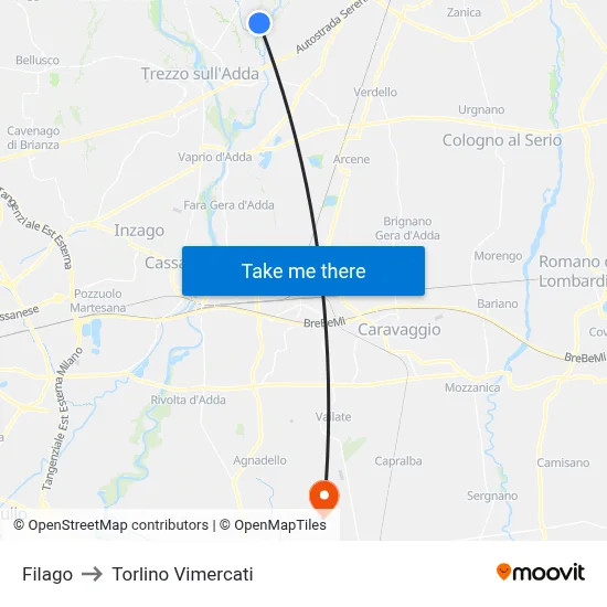 Filago to Torlino Vimercati map