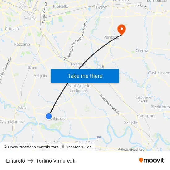 Linarolo to Torlino Vimercati map