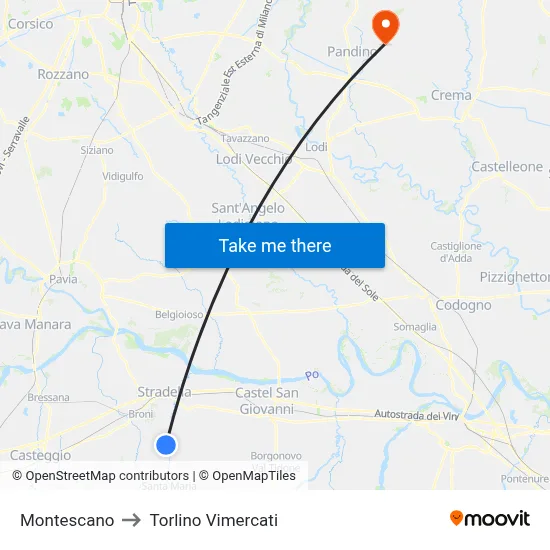 Montescano to Torlino Vimercati map