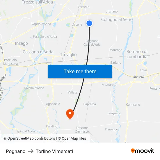 Pognano to Torlino Vimercati map