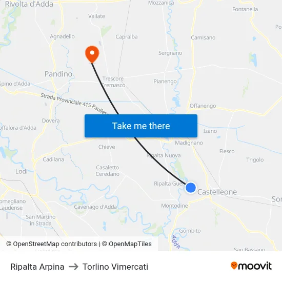 Ripalta Arpina to Torlino Vimercati map
