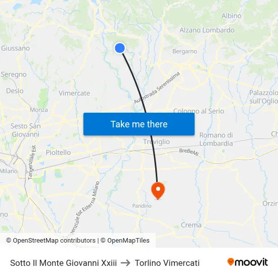 Sotto Il Monte Giovanni Xxiii to Torlino Vimercati map