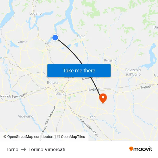 Torno to Torlino Vimercati map