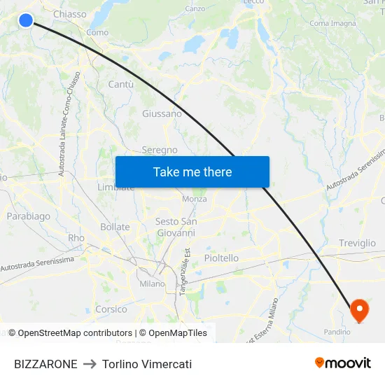 BIZZARONE to Torlino Vimercati map
