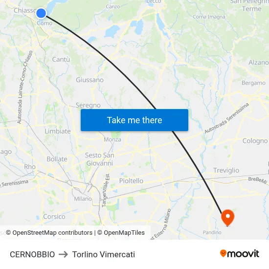 CERNOBBIO to Torlino Vimercati map