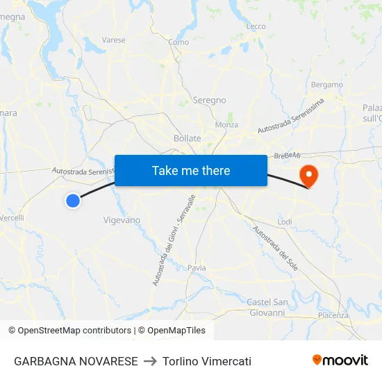 Garbagna Novarese to Torlino Vimercati map