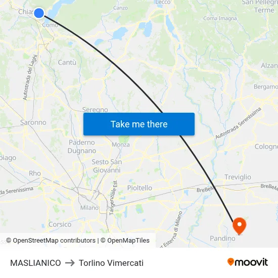 Maslianico to Torlino Vimercati map
