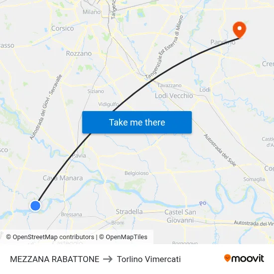 Mezzana Rabattone to Torlino Vimercati map