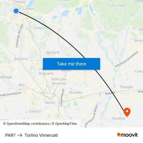 Parre to Torlino Vimercati map
