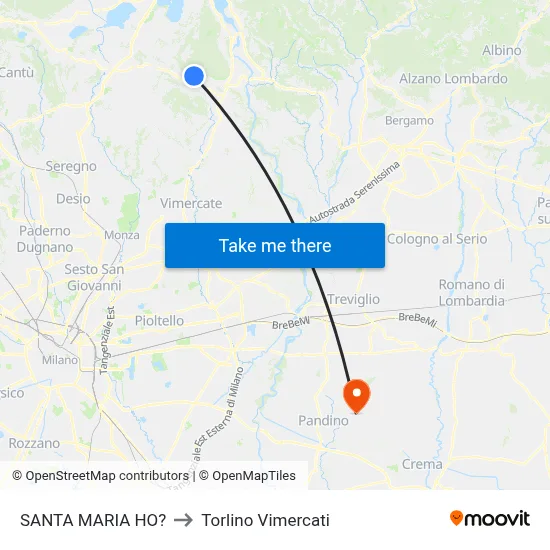 Santa Maria Ho? to Torlino Vimercati map