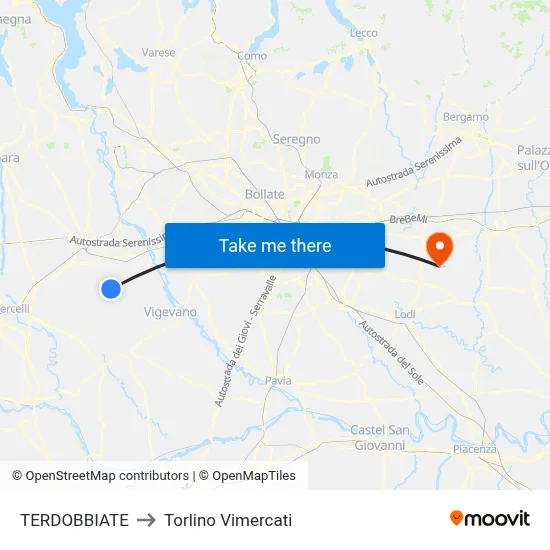 TERDOBBIATE to Torlino Vimercati map