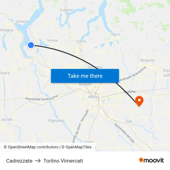 Cadrezzate to Torlino Vimercati map