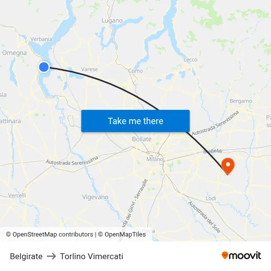 Belgirate to Torlino Vimercati map