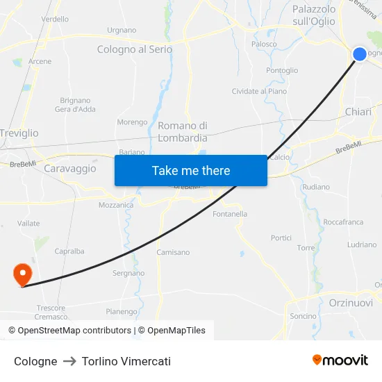 Cologne to Torlino Vimercati map