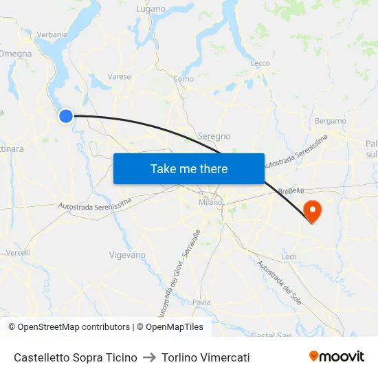 Castelletto Above Ticino to Torlino Vimercati map