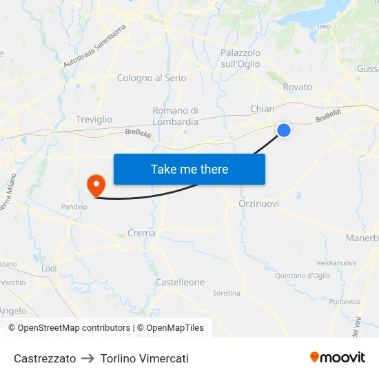 Castrezzato to Torlino Vimercati map