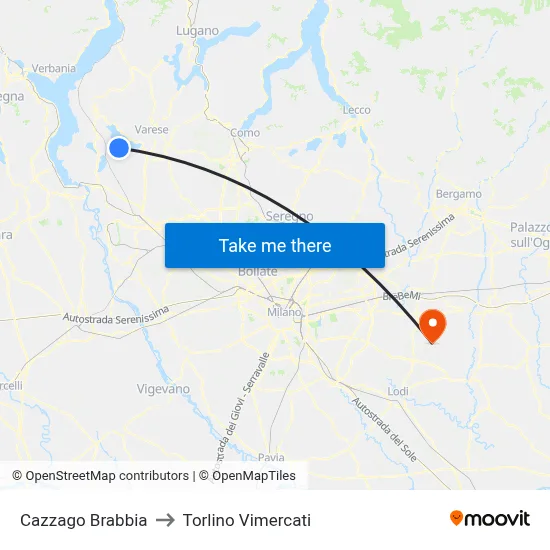 Cazzago Brabbia to Torlino Vimercati map