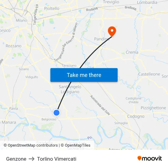 Genzone to Torlino Vimercati map