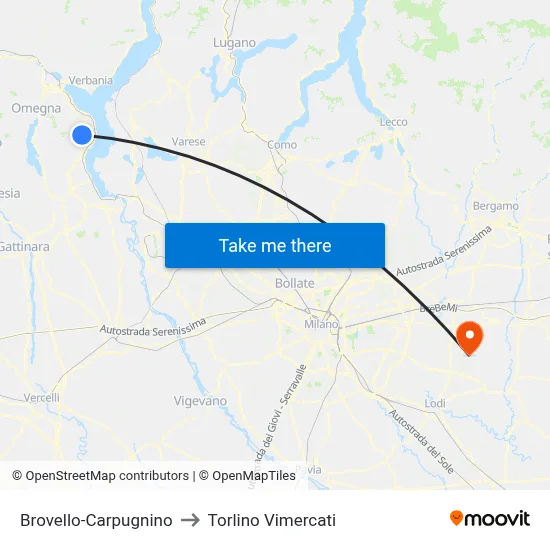 Brovello-Carpugnino to Torlino Vimercati map